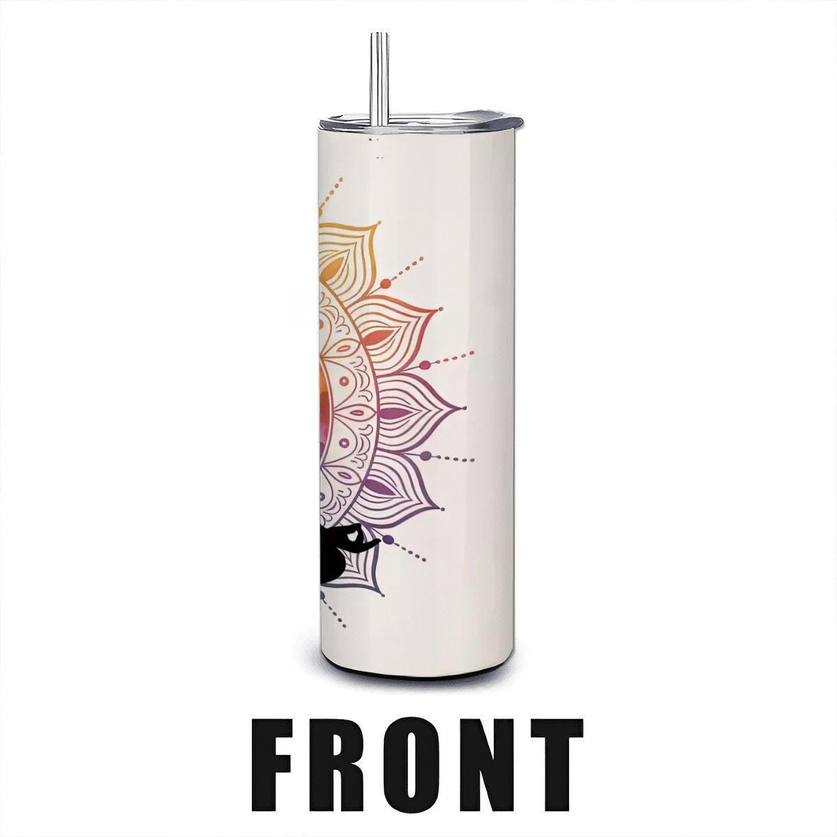 ColorFlow | Chakra Energy Mandala Tumbler | 20oz Stainless Steel Yoga Cup with Straw | Mindfulness Gift | Meditation Art