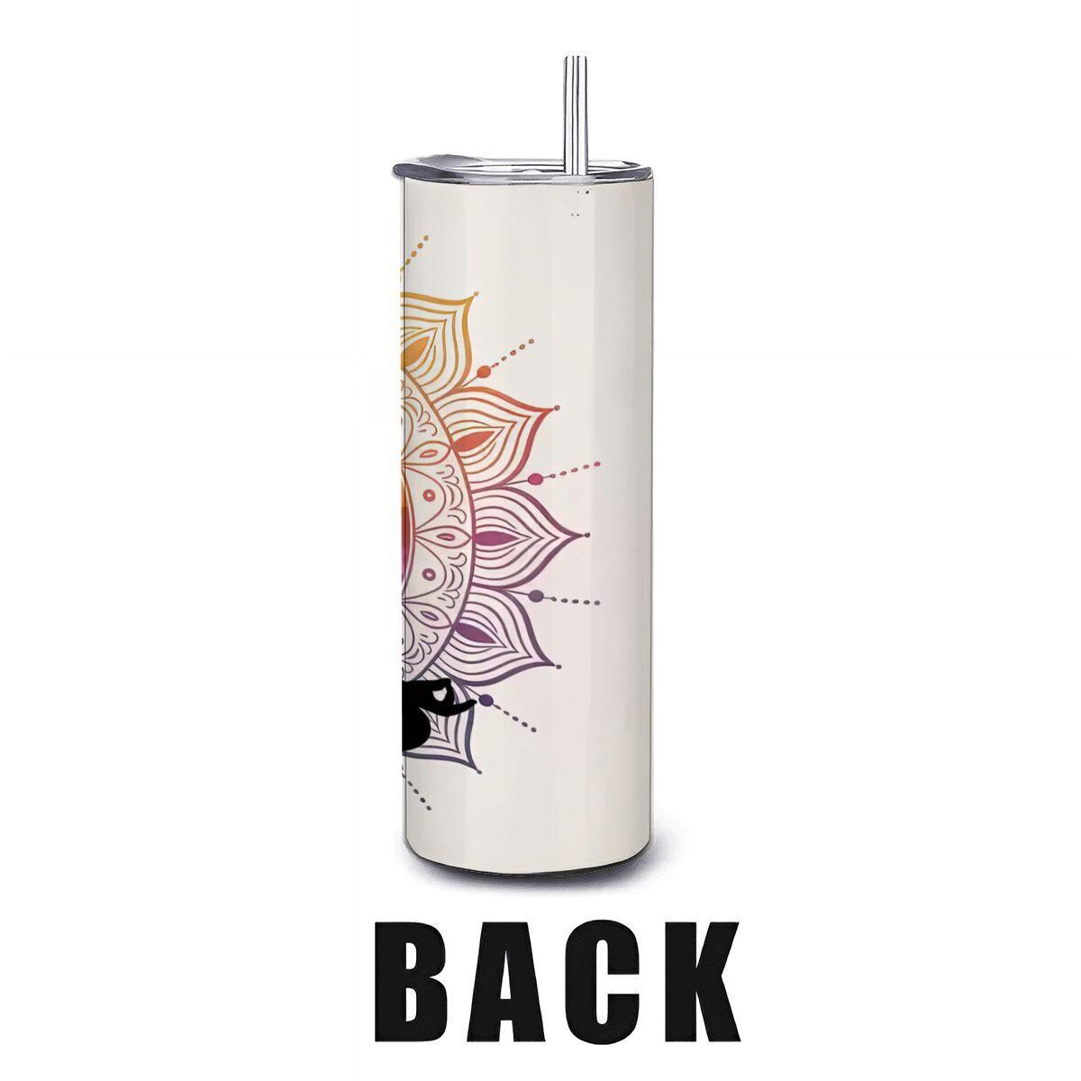 ColorFlow | Chakra Energy Mandala Tumbler | 20oz Stainless Steel Yoga Cup with Straw | Mindfulness Gift | Meditation Art