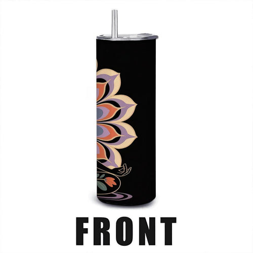 ColorFlow | Floral Lotus Yoga Tumbler | 20oz Stainless Steel Cup with Straw | Mindfulness Art Mug | Meditation Gift