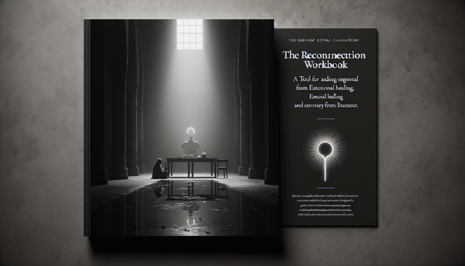 The Reconnection Workbook by PerfectionistCircle — a dark minimal digital workbook cover for somatic healing and body-based self-reflection, designed for high-achievers reconnecting with themselves